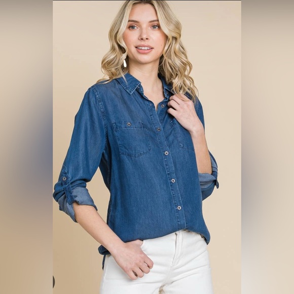 BP dark wash chambray button up - Picture 1 of 5